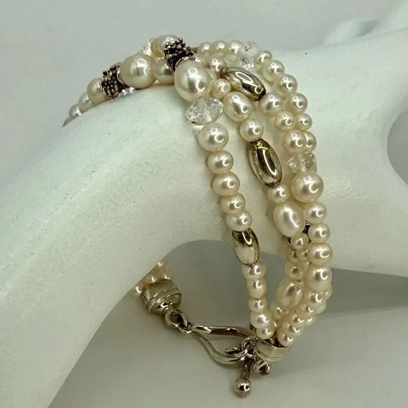 Michael Dawkins Sterling Silver Multi-Shape Cultured Pearl Bracelet Sz 8 Signed - Picture 3 of 14